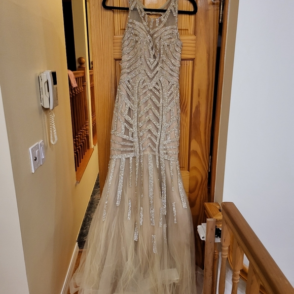 Royal Queen collection jeweled formal gown size 6 NWT BEIGE AND GOLD - Picture 4 of 6